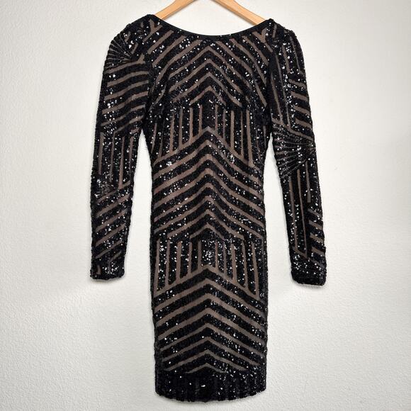 Dress the Population “Lola” Geometric Sequin Black Dress S - Picture 2 of 12